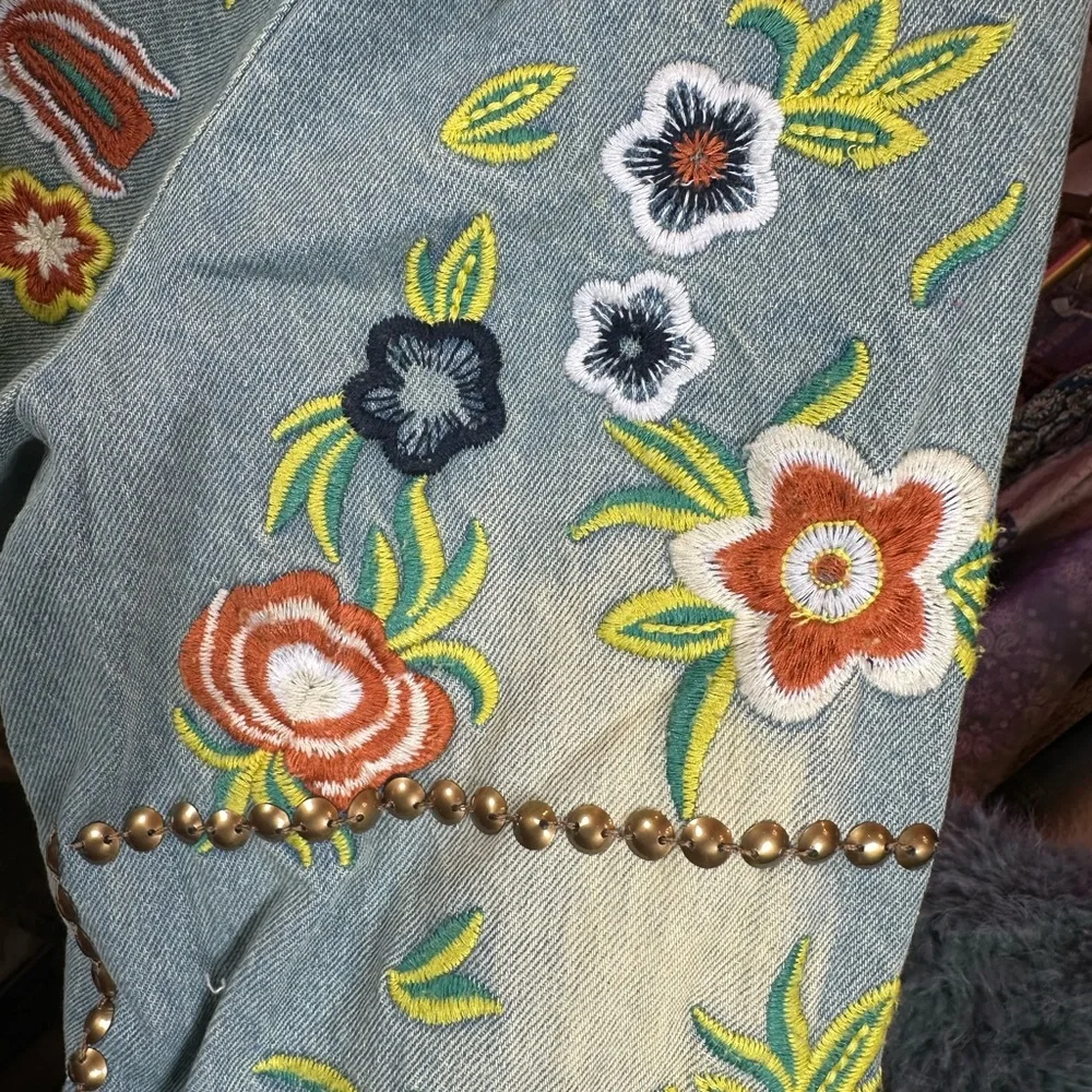 🆕 ARATTA LUCINDA EMBROIDERED DENIM JACKET Light Blue Denim Floral Embroider